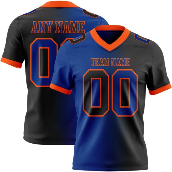 Custom Black Royal-Orange Authentic Gradient Fashion Football Jersey