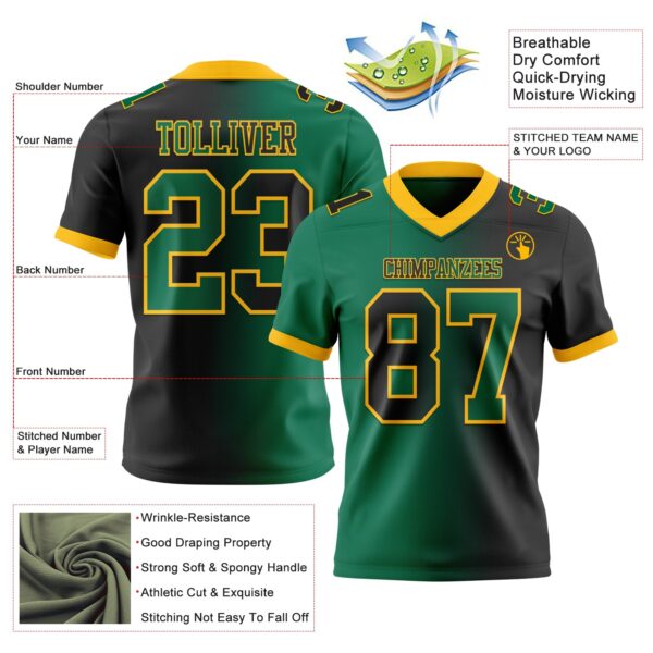 Custom Black Kelly Green-Gold Authentic Gradient Fashion Football Jersey