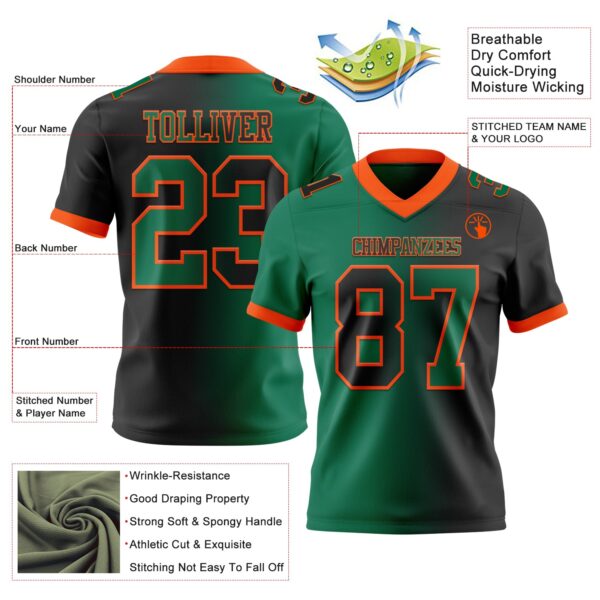 Custom Black Kelly Green-Orange Authentic Gradient Fashion Football Jersey
