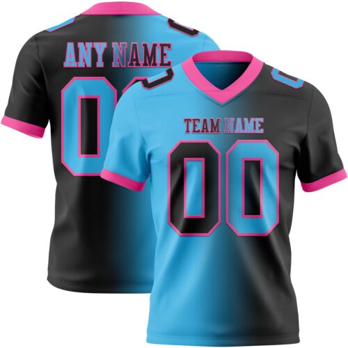 Custom Black Sky Blue-Pink Authentic Gradient Fashion Football Jersey