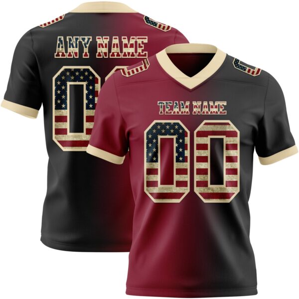 Custom Black Vintage USA Flag Crimson-Cream Authentic Gradient Fashion Football Jersey