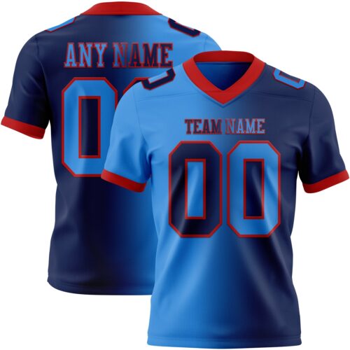 Custom Navy Powder Blue-Red Authentic Gradient Fashion Football Jersey