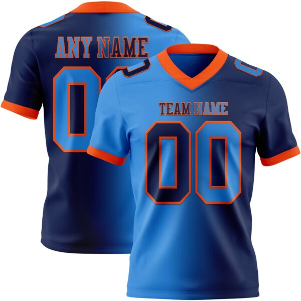 Custom Navy Powder Blue-Orange Authentic Gradient Fashion Football Jersey