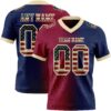 Custom Navy Vintage USA Flag Maroon-Cream Authentic Gradient Fashion Football Jersey