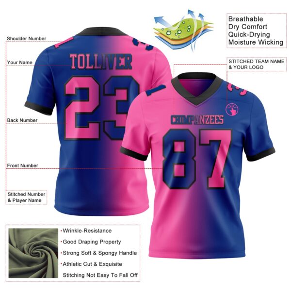 Custom Royal Pink-Black Authentic Gradient Fashion Football Jersey
