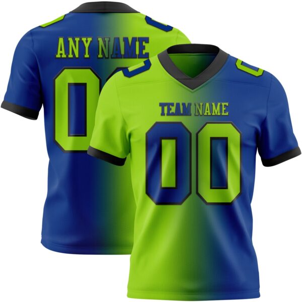 Custom Royal Neon Green-Black Authentic Gradient Fashion Football Jersey