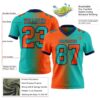 Custom Aqua Orange-Navy Authentic Gradient Fashion Football Jersey