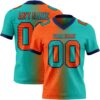 Custom Aqua Orange-Navy Authentic Gradient Fashion Football Jersey
