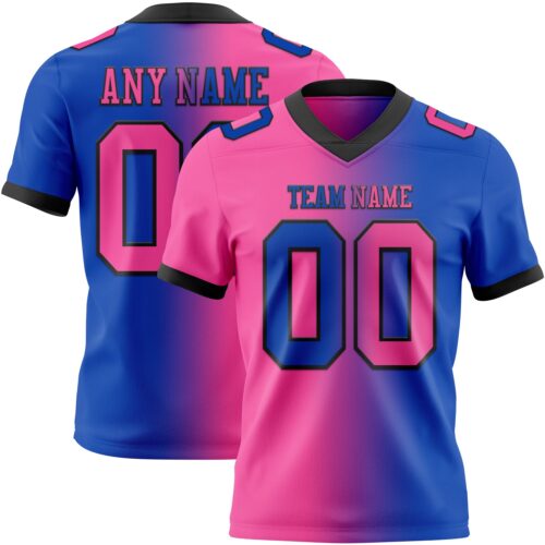 Gradient0409 Custom Thunder Blue Pink-Black Authentic Gradient Fashion Football Jersey