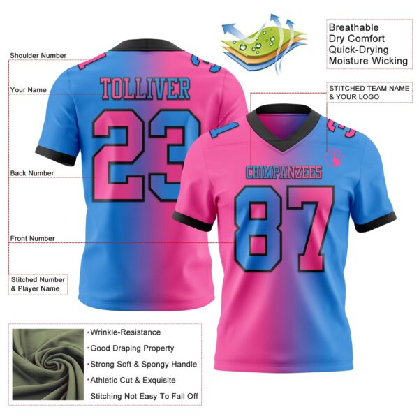 Custom Powder Blue Pink-Black Authentic Gradient Fashion Football Jersey