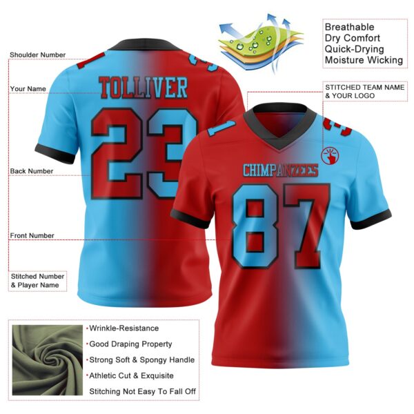 Custom Sky Blue Red-Black Authentic Gradient Fashion Football Jersey