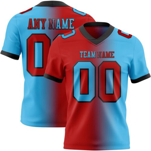 Gradient0416 Custom Sky Blue Red-Black Authentic Gradient Fashion Football Jersey