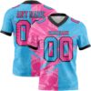 Custom Sky Blue Pink-Black Authentic Gradient Fashion Scratch Football Jersey