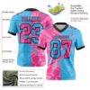 Custom Sky Blue Pink-Black Authentic Gradient Fashion Scratch Football Jersey