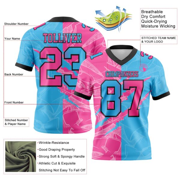 Custom Sky Blue Pink-Black Authentic Gradient Fashion Scratch Football Jersey