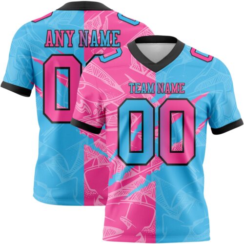Gradient0678 Custom Sky Blue Pink-Black Authentic Gradient Fashion Scratch Football Jersey