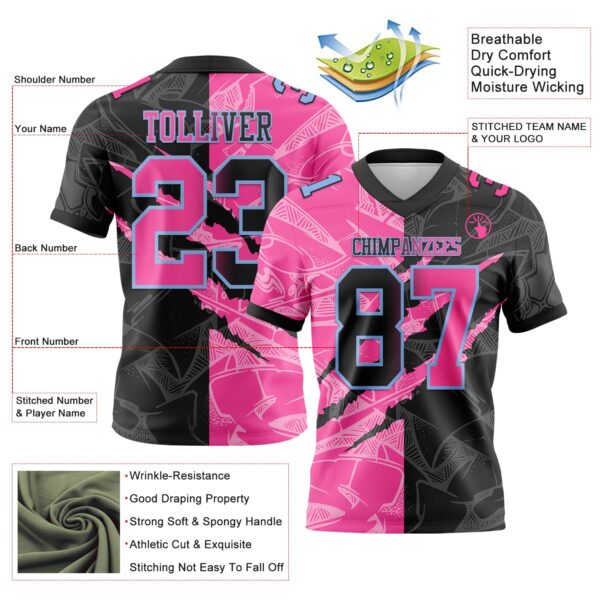 Custom Black Pink-Light Blue Authentic Gradient Fashion Scratch Football Jersey