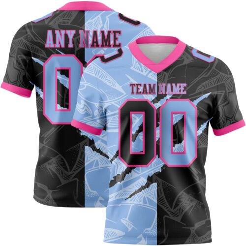 Gradient0681 Custom Black Light Blue-Pink Authentic Gradient Fashion Scratch Football Jersey