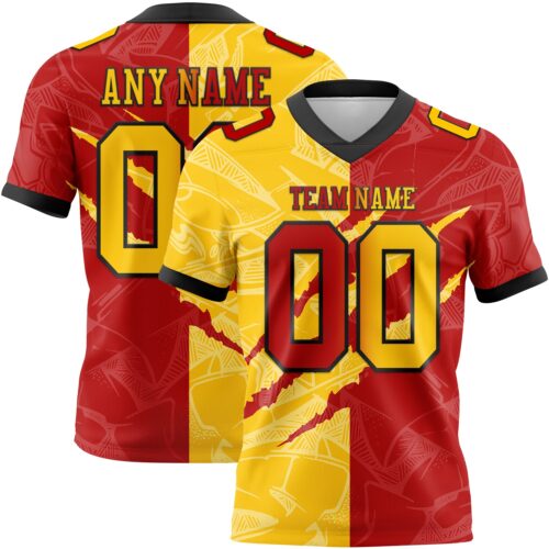 Gradient0691 Custom Red Yellow-Black Authentic Gradient Fashion Scratch Football Jersey