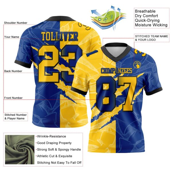 Custom Royal Yellow-Black Authentic Gradient Fashion Scratch Football Jersey