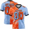 Custom Light Blue Orange-Black Authentic Gradient Fashion Scratch Football Jersey