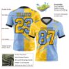Custom Light Blue Yellow-Black Authentic Gradient Fashion Scratch Football Jersey