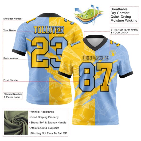 Custom Light Blue Yellow-Black Authentic Gradient Fashion Scratch Football Jersey