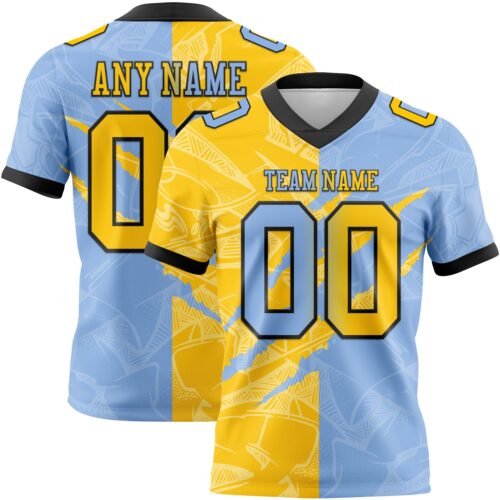 Gradient0699 Custom Light Blue Yellow-Black Authentic Gradient Fashion Scratch Football Jersey