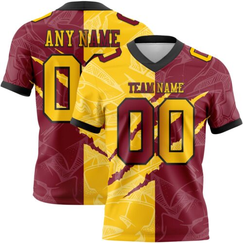 Gradient0700 Custom Crimson Yellow-Black Authentic Gradient Fashion Scratch Football Jersey