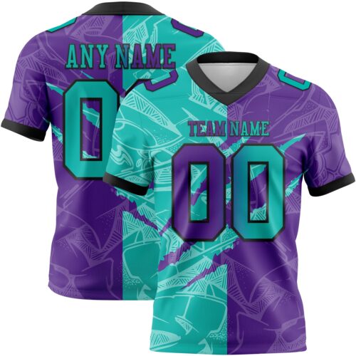 Gradient0701 Custom Purple Aqua-Black Authentic Gradient Fashion Scratch Football Jersey