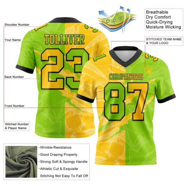 Custom Neon Green Yellow-Black Authentic Gradient Fashion Scratch Football Jersey