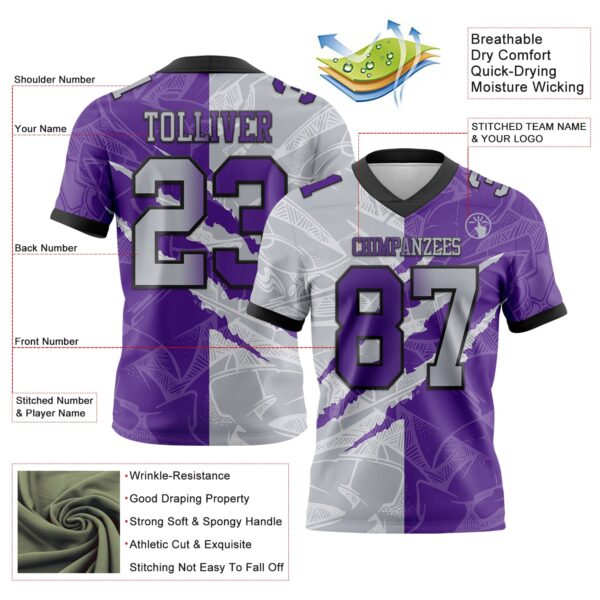 Custom Purple Gray-Black Authentic Gradient Fashion Scratch Football Jersey