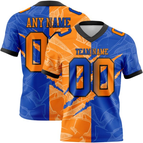 Custom Thunder Blue Bay Orange-Black Authentic Gradient Fashion Scratch Football Jersey