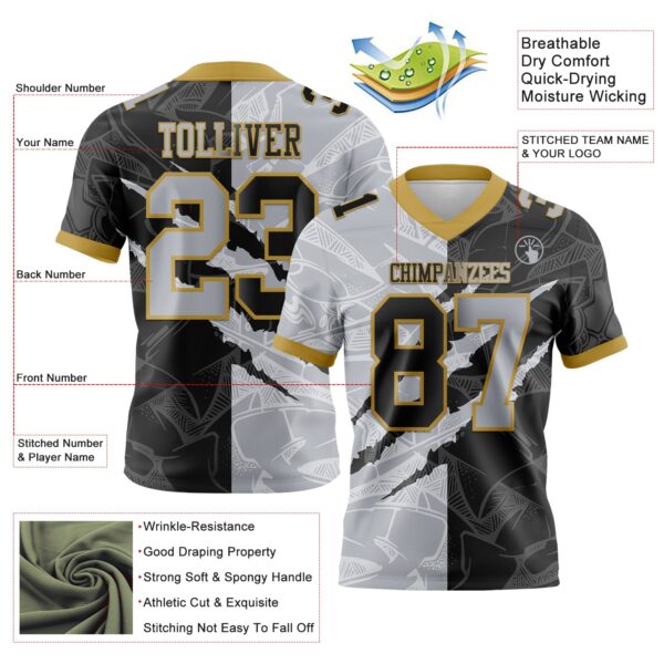 Custom Black Gray-Old Gold Authentic Gradient Fashion Scratch Football Jersey