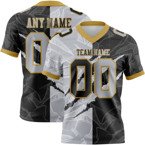 Gradient0711 Custom Black Gray-Old Gold Authentic Gradient Fashion Scratch Football Jersey