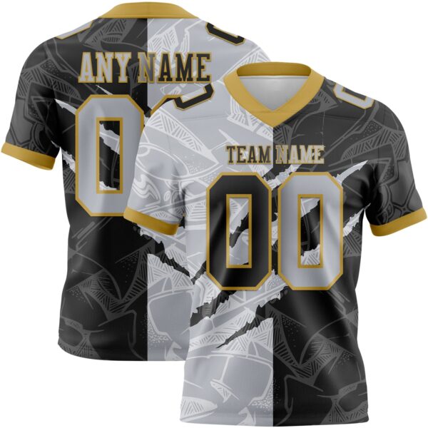 Custom Black Gray-Old Gold Authentic Gradient Fashion Scratch Football Jersey