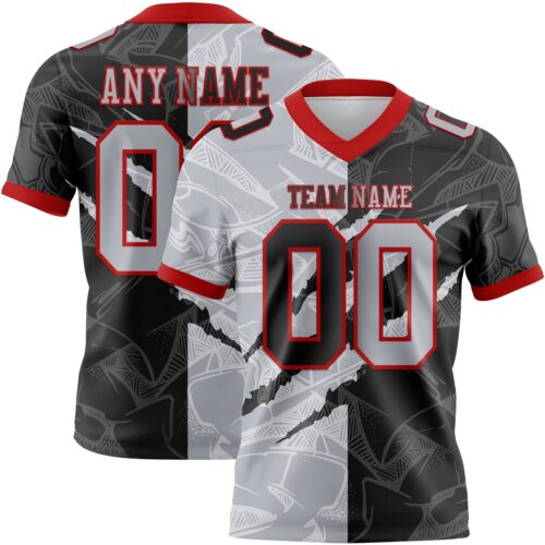 Gradient0712 Custom Black Gray-Red Authentic Gradient Fashion Scratch Football Jersey
