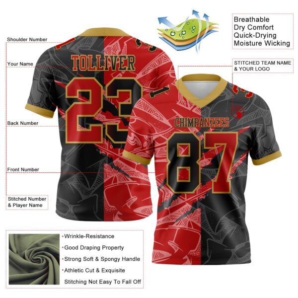 Custom Black Red-Old Gold Authentic Gradient Fashion Scratch Football Jersey