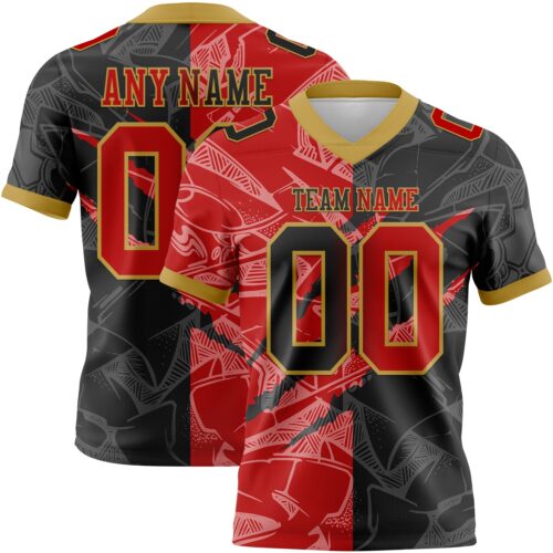 Gradient0713 Custom Black Red-Old Gold Authentic Gradient Fashion Scratch Football Jersey