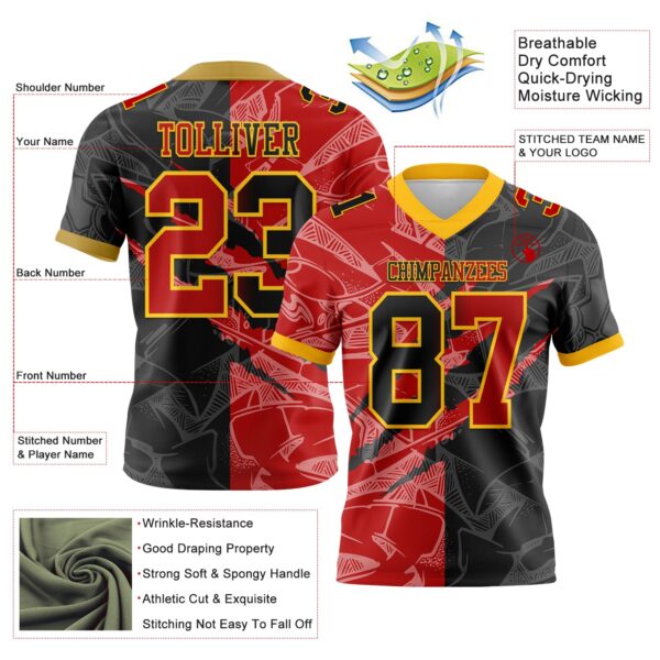 Custom Black Red-Gold Authentic Gradient Fashion Scratch Football Jersey
