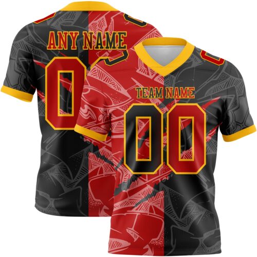 Gradient0714 Custom Black Red-Gold Authentic Gradient Fashion Scratch Football Jersey