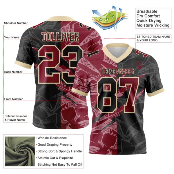 Custom Black Crimson-Cream Authentic Gradient Fashion Scratch Football Jersey