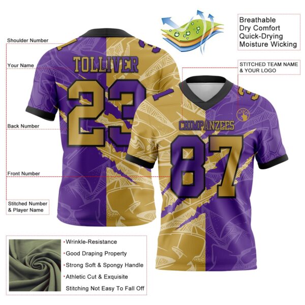 Custom Purple Old Gold-Black Authentic Gradient Fashion Scratch Football Jersey