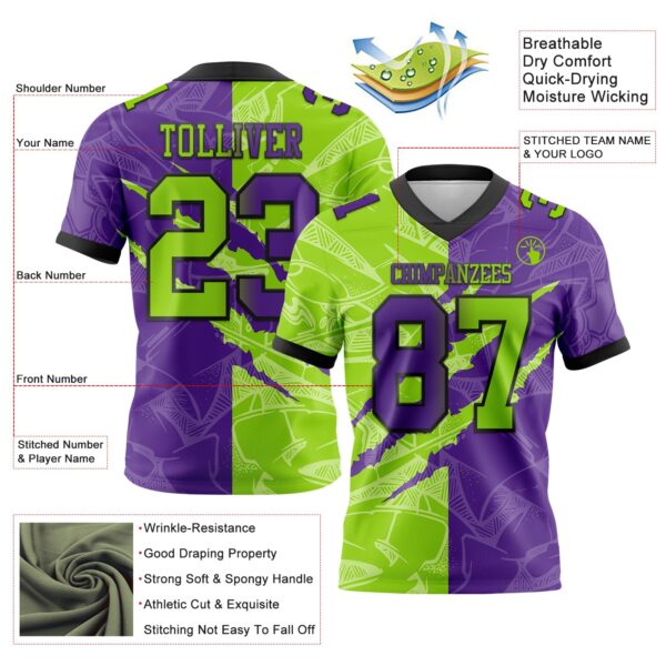 Custom Purple Neon Green-Black Authentic Gradient Fashion Scratch Football Jersey