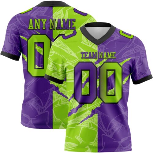 Gradient0717 Custom Purple Neon Green-Black Authentic Gradient Fashion Scratch Football Jersey