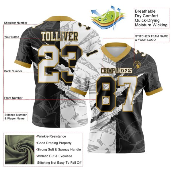 Custom Black White-Old Gold Authentic Gradient Fashion Scratch Football Jersey