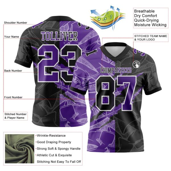 Custom Black Purple-White Authentic Gradient Fashion Scratch Football Jersey