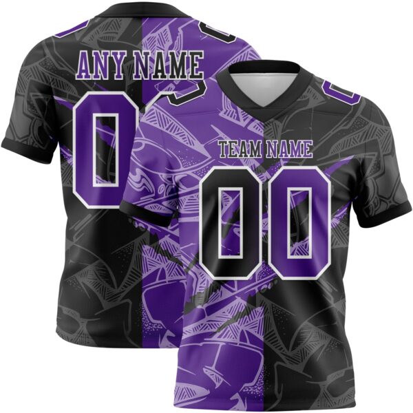 Custom Black Purple-White Authentic Gradient Fashion Scratch Football Jersey