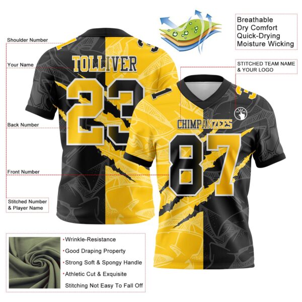 Custom Black Yellow-White Authentic Gradient Fashion Scratch Football Jersey