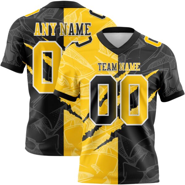 Custom Black Yellow-White Authentic Gradient Fashion Scratch Football Jersey